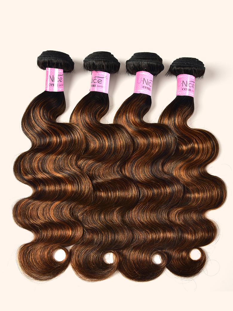 1B/30 Brown Ombre 4Pcs Hair Bundles With Lace Closure