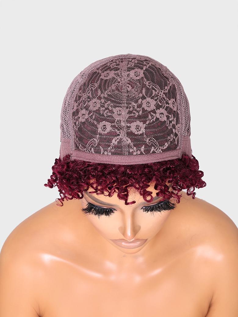 Glueless Burgundy Afro Kinky Curly 100% Human Hair Wig