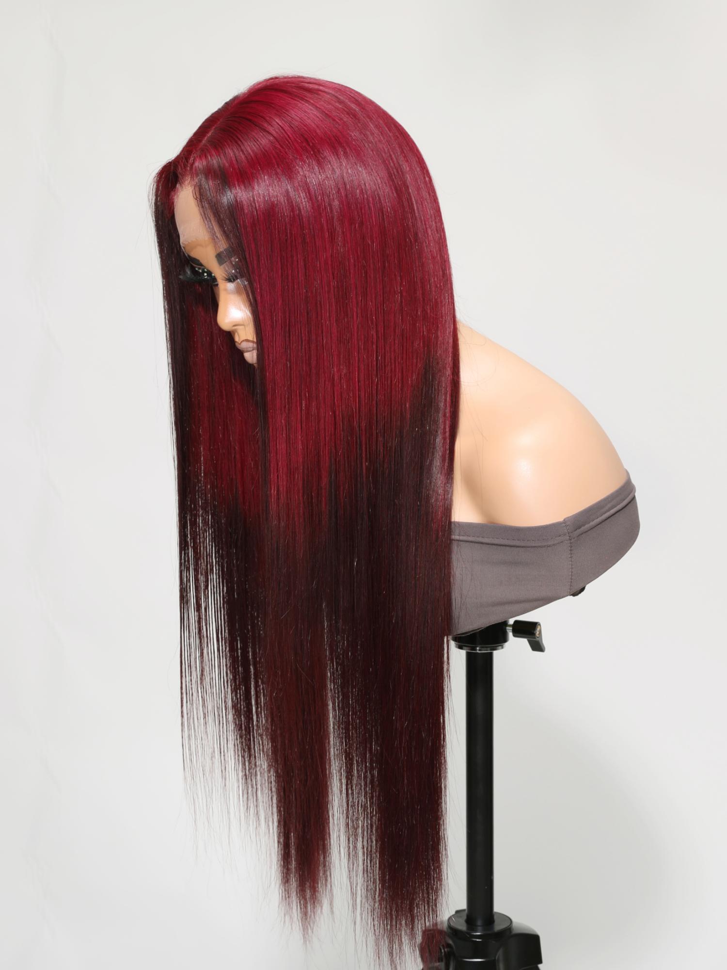13x4 Lace Front Burgundy Reverse Ombre Cherry Red Straight Wig