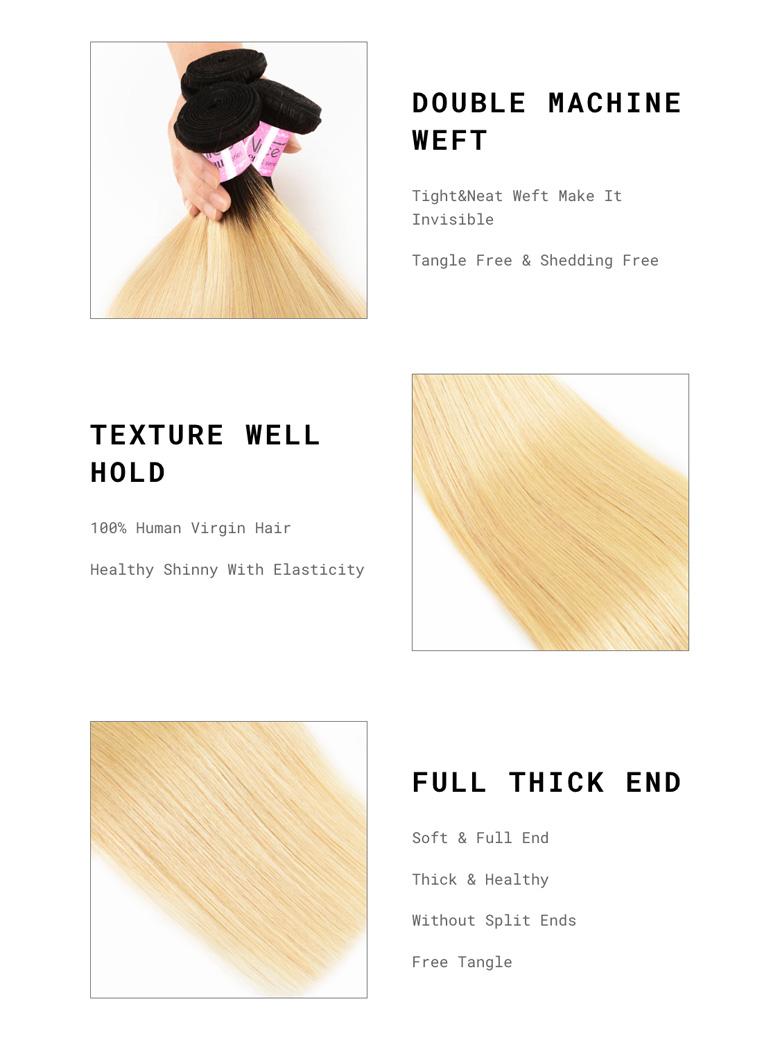 Hair 1B/613 Honey Blonde Straight Virgin Human Hair 4 Bundles Ombre