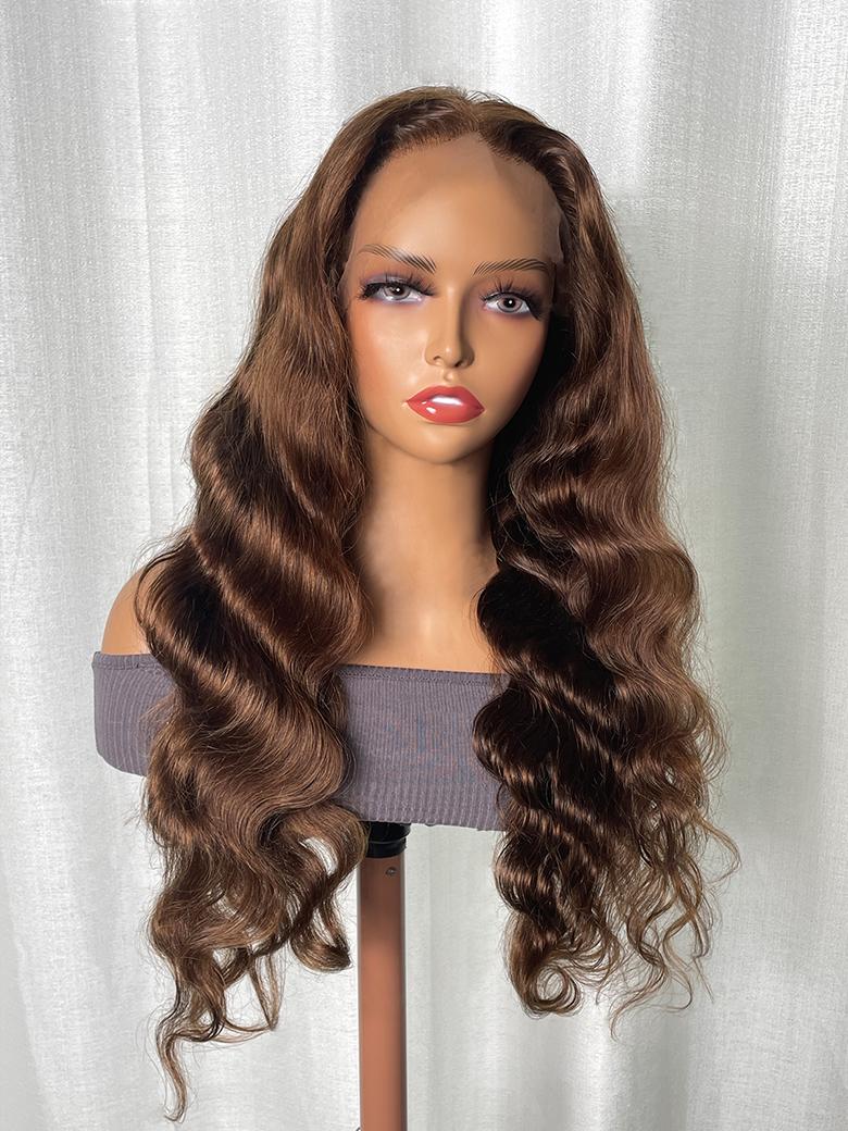 13x4 Transparent Lace Front Fall Hair Color Dark Chocolate Brown Body Wave Wig