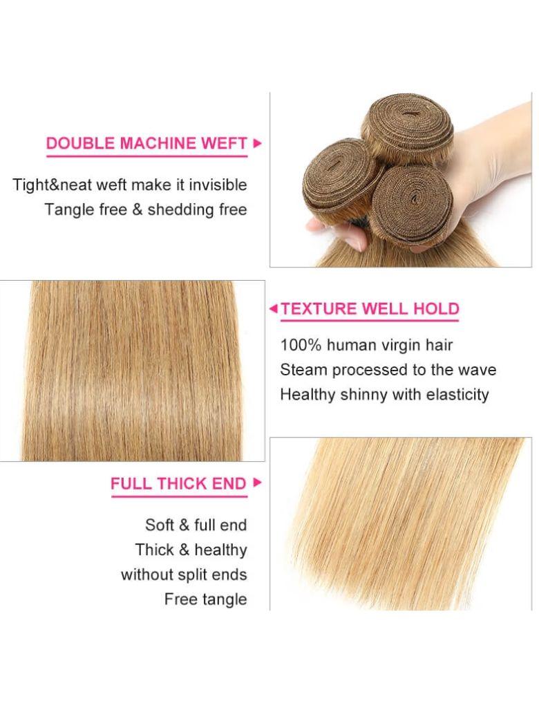 #27 Honey Blonde 3Pcs Straight Human Hair Bundles