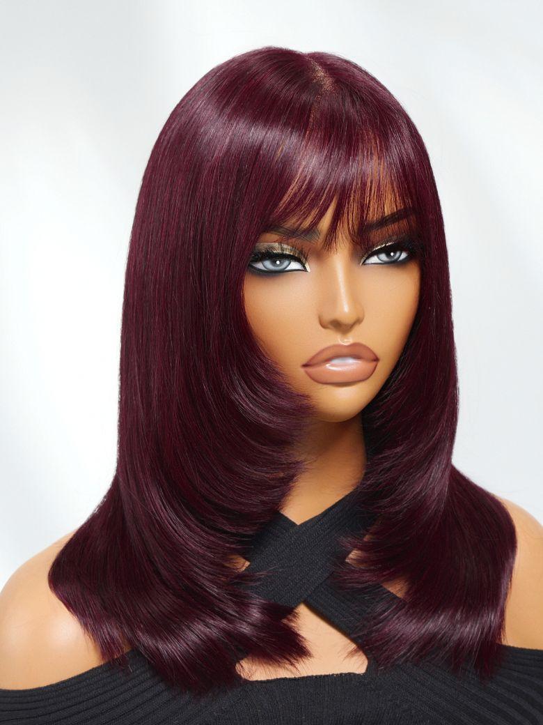 Black Cherry Bye-Bye Knots? 7x5 Lace Glueless Bob Drawstring Wig with Curtain Bangs