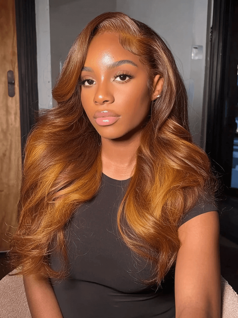 13x4 Pre-Everything? Lace Frontal Burnt Orange Ombre Body Wave Ginger Color Drawstring Glueless Wig