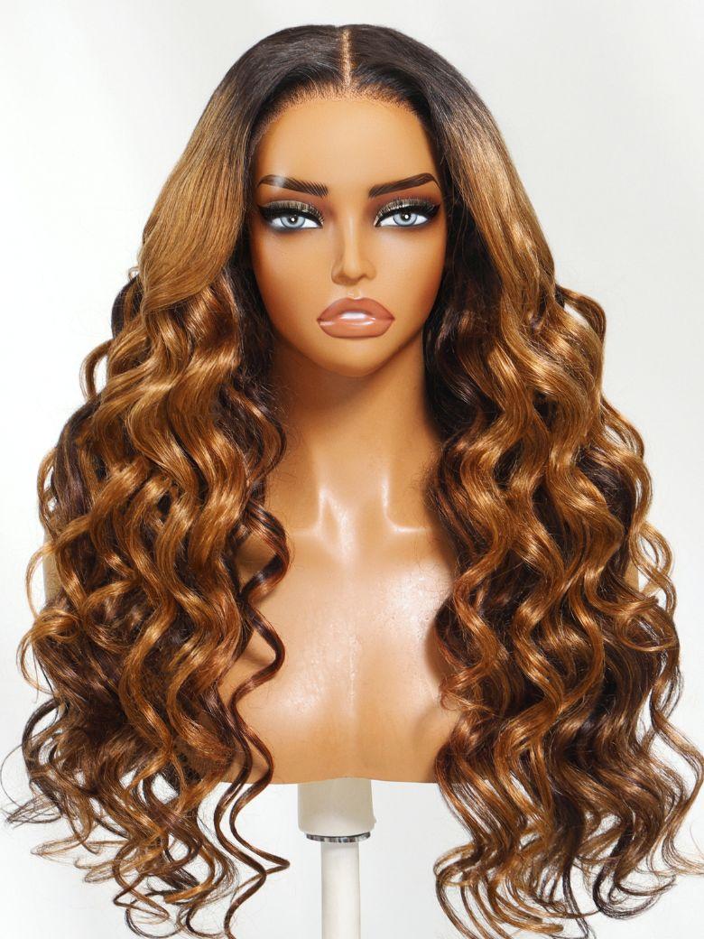 13x4 Pre-Everything? Lace Frontal Caramel Ombre Loose Deep Wave Glueless Drawstring Wig