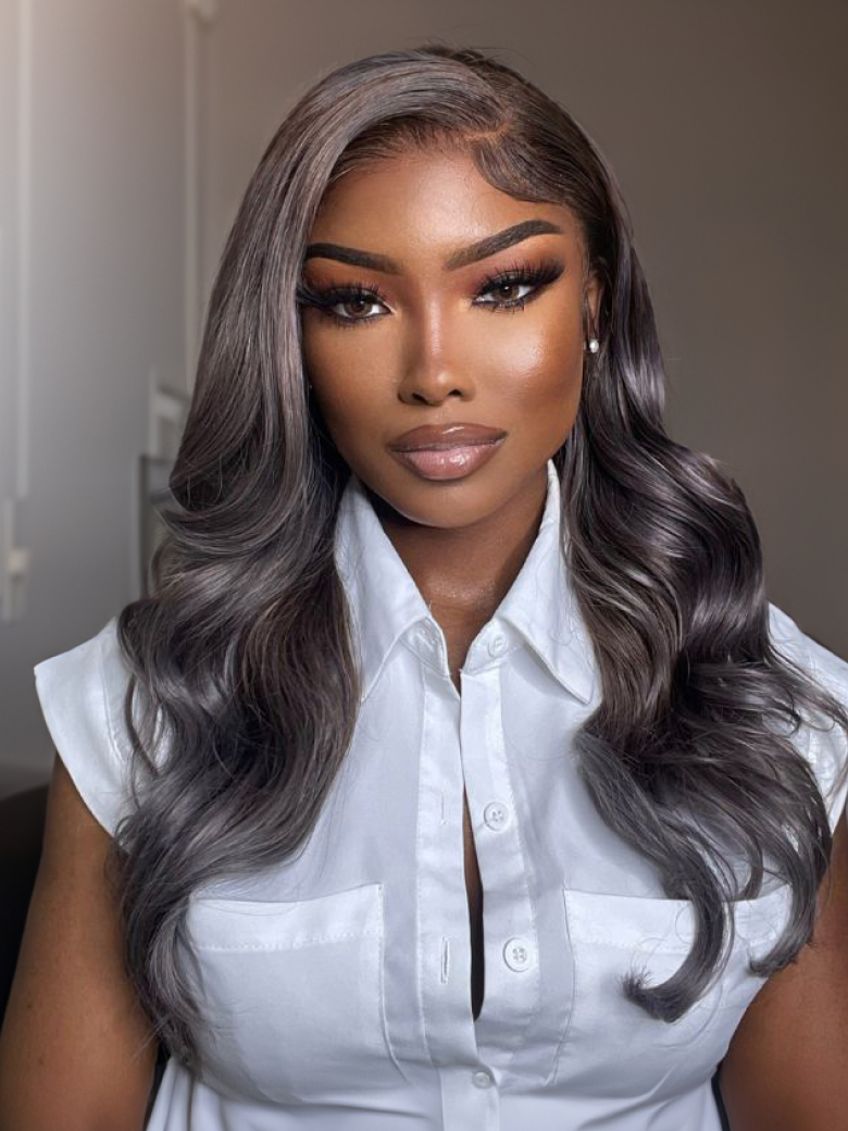 13x4 Lace Front Ash Violet With Brownish Babylights Body Wave Wig