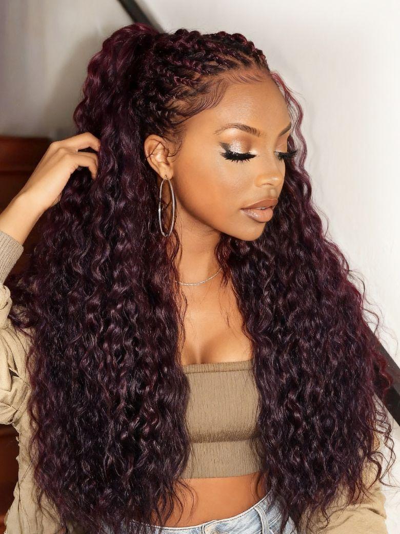 13x4 Pre-Everything? Lace Frontal Black Cherry Water Wave Glueless Drawstring Wig
