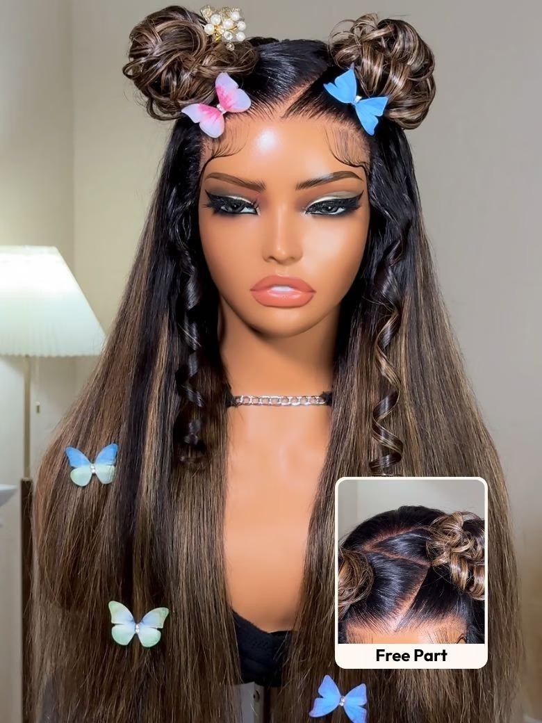 Bye-Bye Knots 7x5 Lace Black to Chestnut Brown Ombre Yaki Straight Wig With Invisi Drawstring