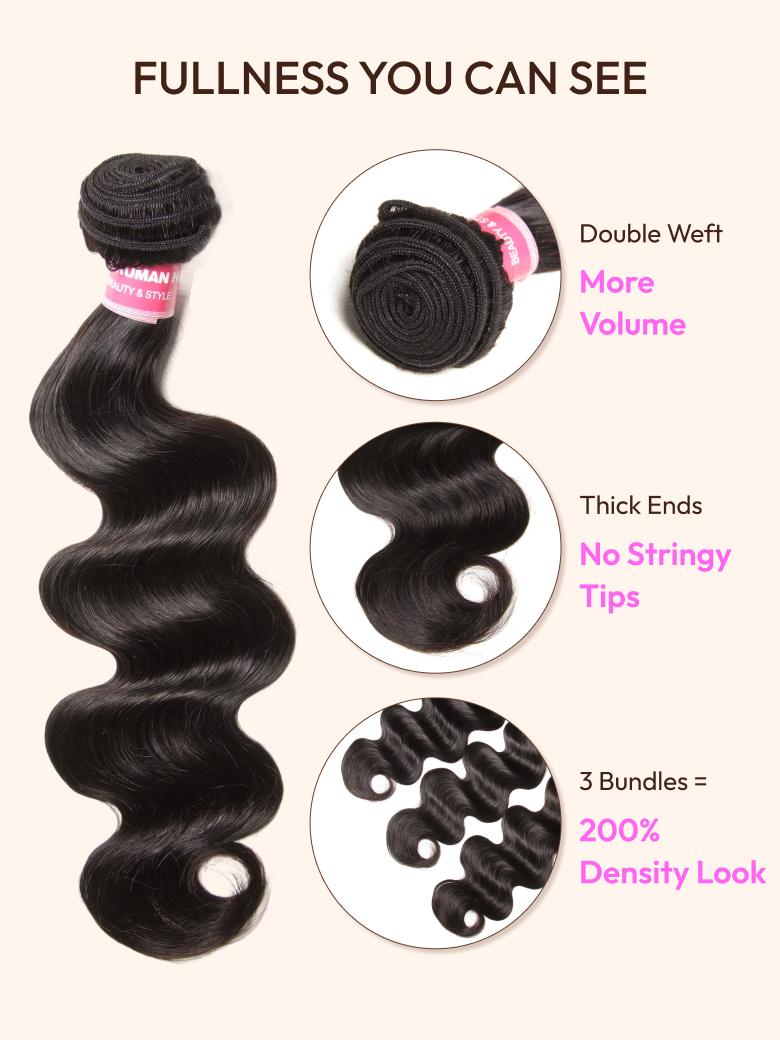 3 Pcs Brazilian Body Wave Bundles – Full Install Ready, 100% Virgin Soft Human Hair Easy to Blend