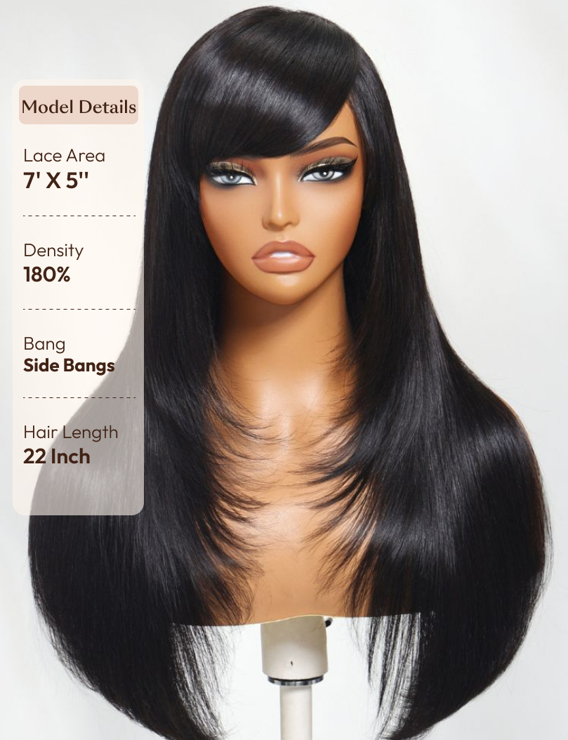 Bye-Bye Knots 7x5 Lace Layered Straight Wig With Side Bangs