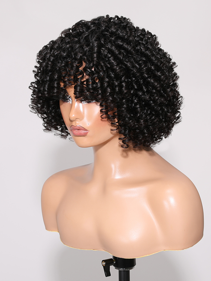 Tight Ringlests Curly Fringe Glueless Short Wig 150% Density