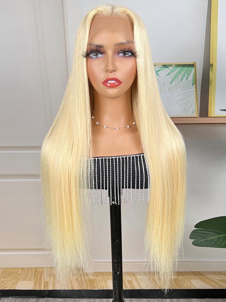 Tiktok Super Sale Hair 100% Virgin Human Hair 613 Blonde Straight Lace Frontal Wig