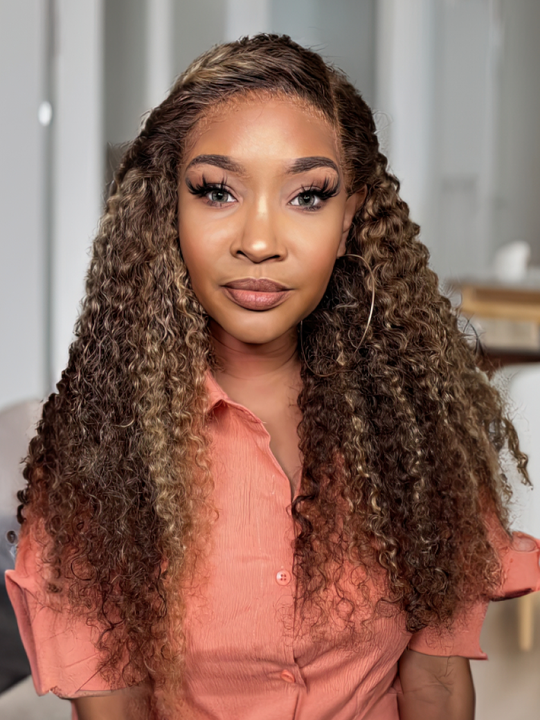 Honey Blonde Piano Highlighted Jerry Curly 3Pcs Bundles With Closure Deal