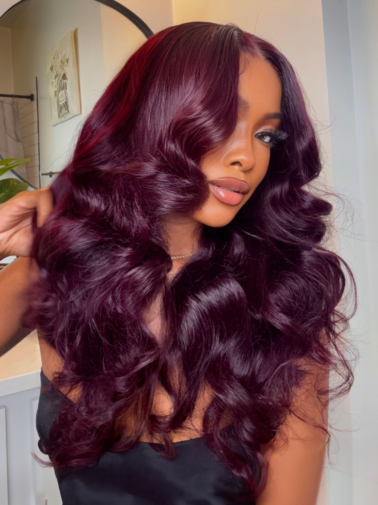 13x4 Pre-Everything? Lace Frontal Black Cherry Perfect Melt Layered Straight Wig