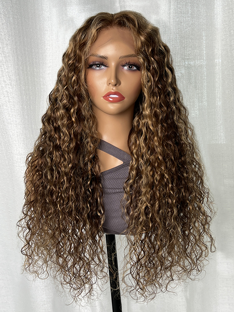 Sun Kissed Honey Blonde Highlight 13x4 Natural Melted Lace Front Water Wave Wig