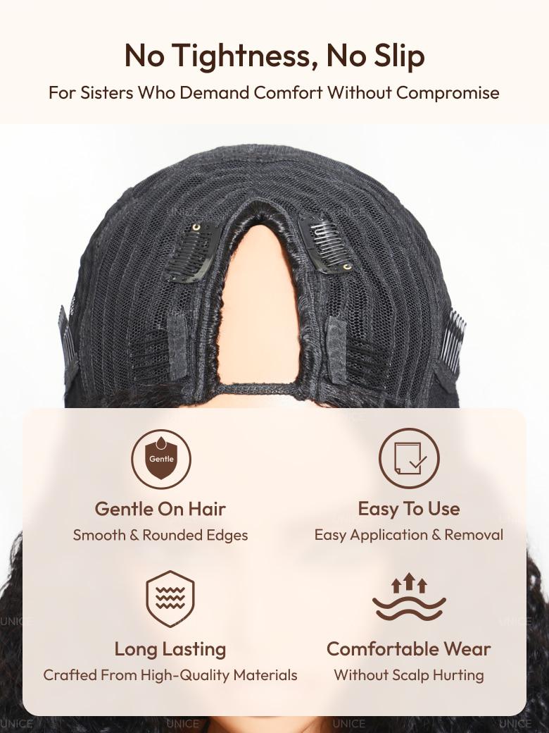 EasiContour? V Part Minimal Glueless Curly Glueless Wig With Invisi Drawstring 100% Human Hair 150% Density