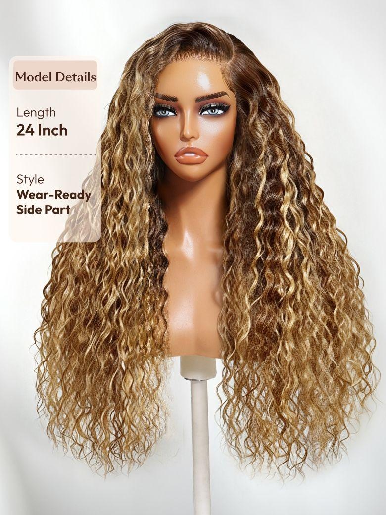 13x4 Pre-Everything? Lace Frontal Chestnut Brown Water Wave Glueless Drawstring Wig