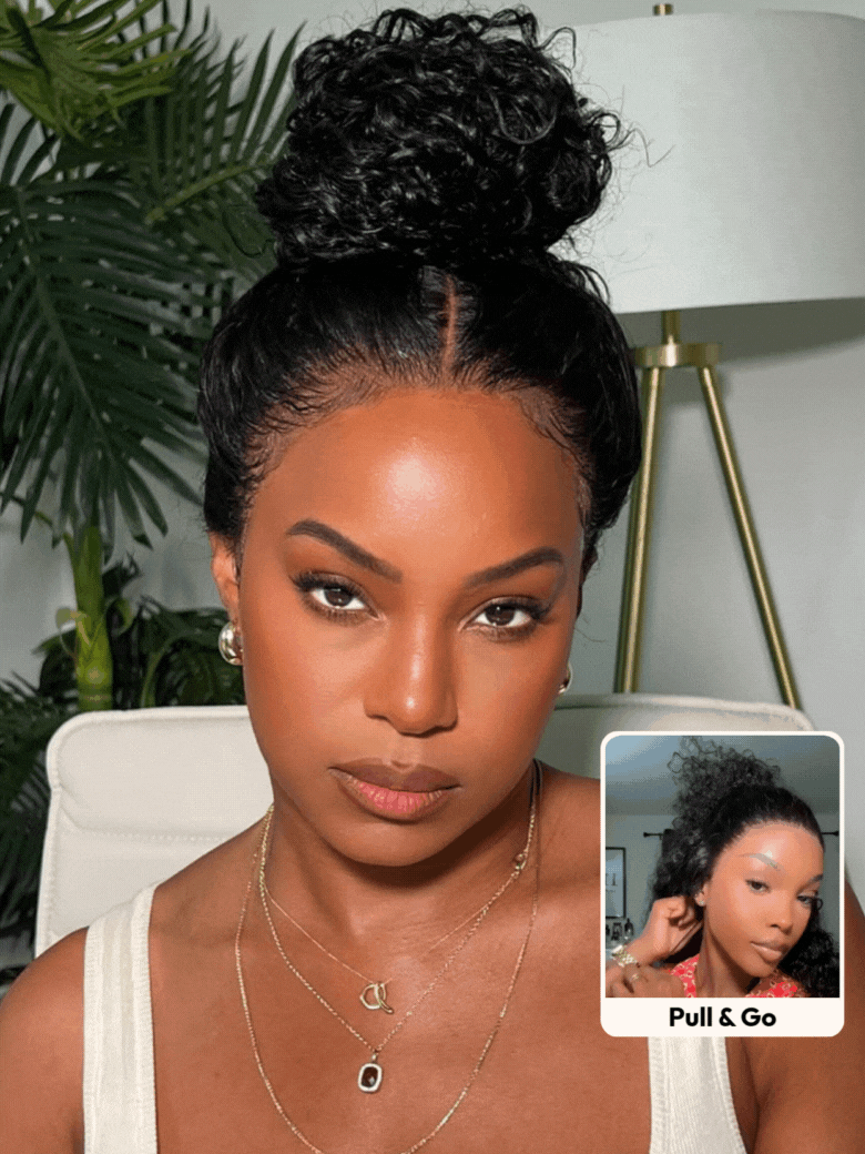 13x4 Pre-Everything? Lace Frontal Natural Black Bouncy Water Wave Curly Drawstring Exclusive Design Wig Perfect For Summer Look