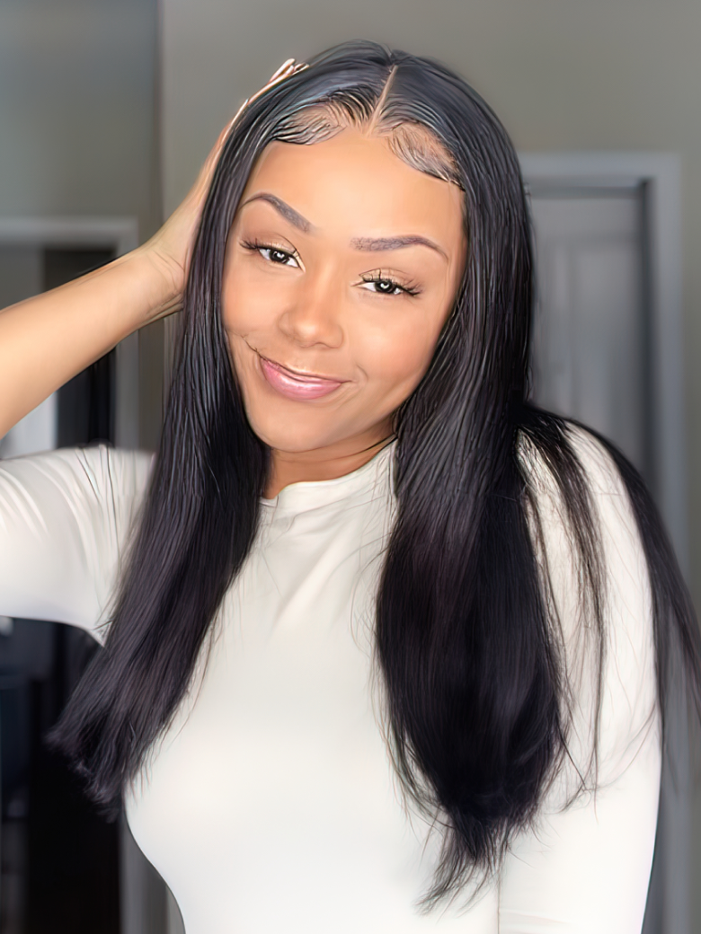 Natural Color 13x6 Straight Lace Front Wigs Human Hair 150% Density Brazilian Human Hair Wig with Baby Hair Pre Plucked Natural Hairline Wigs