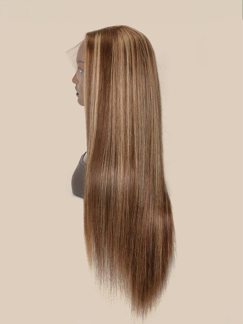 Honey Blonde Highlight Transparent Lace 13*4 150% Density Pre Plucked With Baby Hair Straight Human Hair Wigs