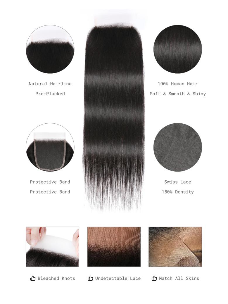 5x5 HD Transparent Lace Closure With Curly Human Hair 3 Bundles