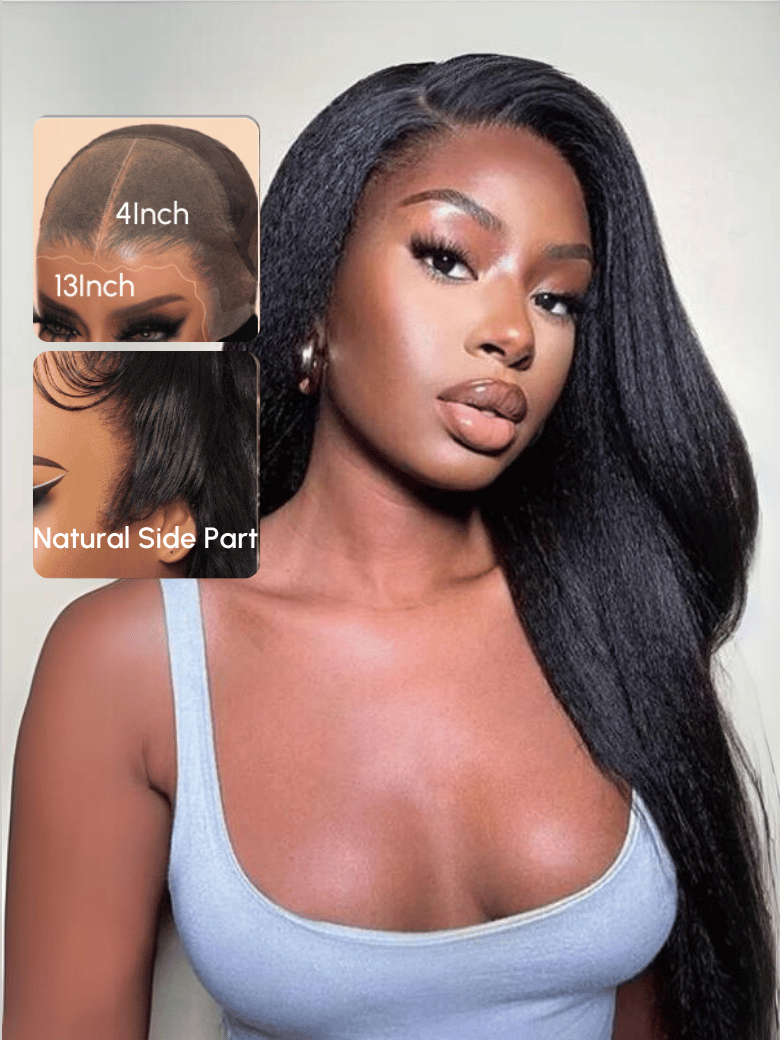 13x4 Pre-Everything Super Secure Black Kinky Straight Wig Real Ear To Ear Pre-Cut & Pre-Pluck & Pre-Bleached Pre-Everything Wig