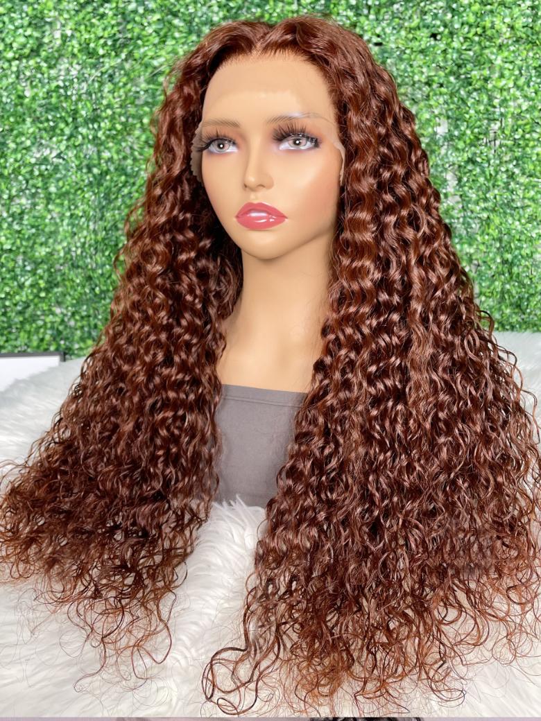 13x4 Lace Front Brownish Red Color Water Wave Autumn Breeze Wig