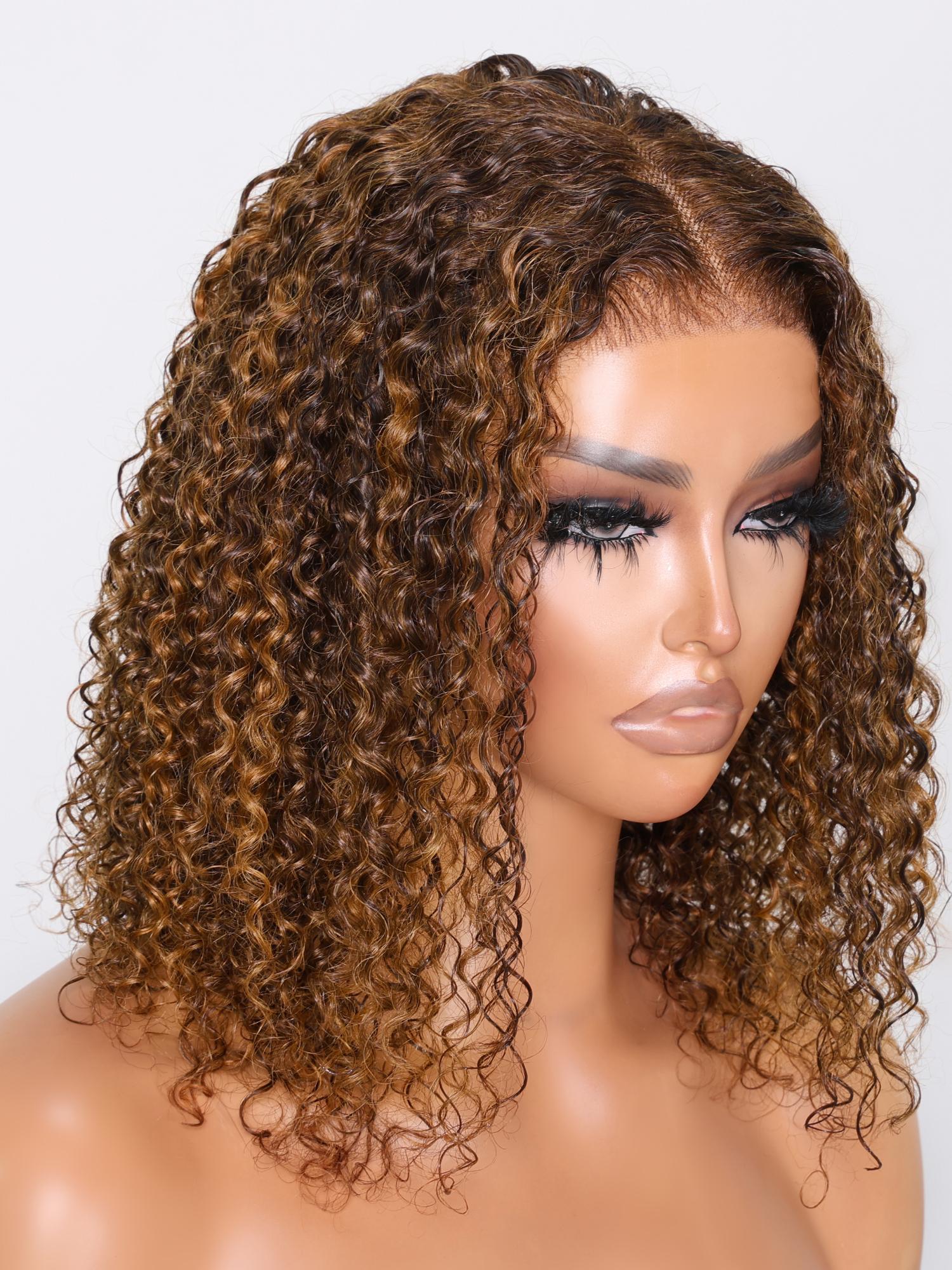 Pre-Cut 6x4.5 Lace Front Highlight Brown Bouncy Jerry Curly Air Wig