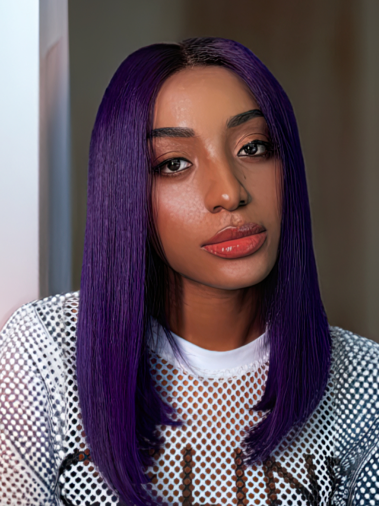 Lace Front Blunt Cut Bob Dark Purple Wig With Dark Roots