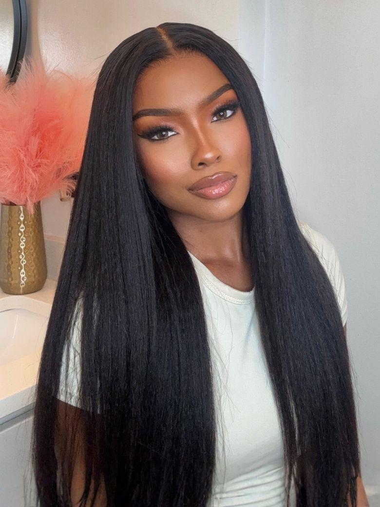 13x4 HD Real Scalp? Wig Invisible Lace Frontal Black Kinky Straight Wig With Invisi Drawstring