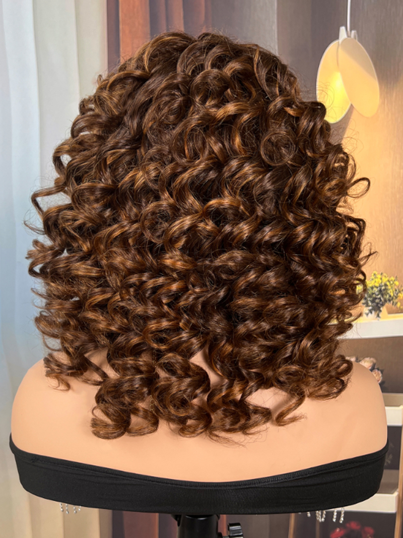 Glueless Beginner Friendly Toffee Brown Curly Fringe Short Wig With Bouncy Spiral Curls