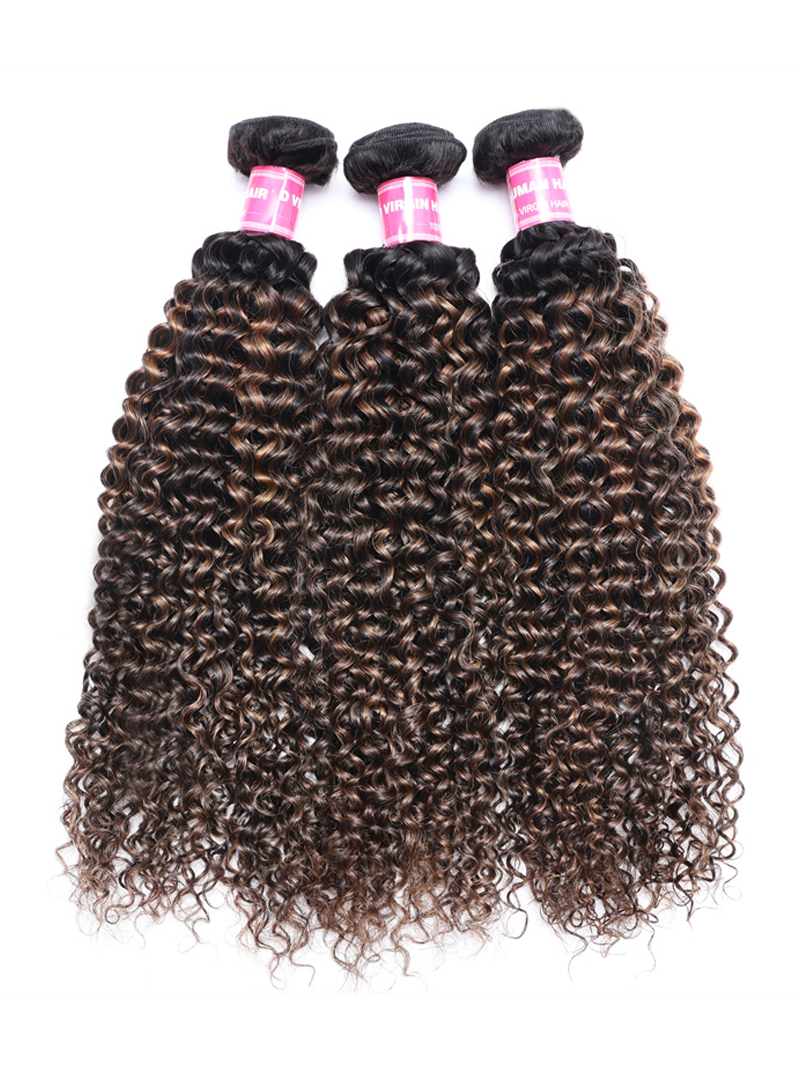#FB30 Brown Balayage Jerry Curly 1 Piece Human Hair Bundle