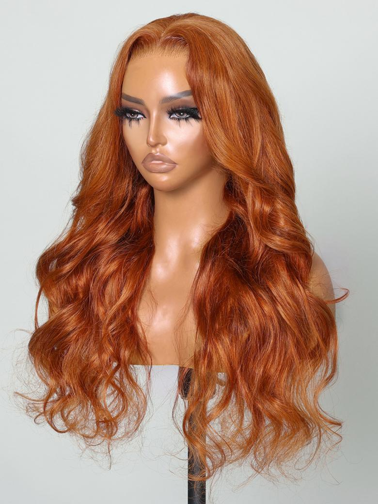 6x4.5 Pre-Cut Lace Body Wave Wig Copper Brown Put On And Go Lace Air Wig 150% Density