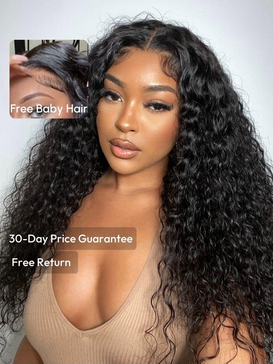7x5 Bye-Bye Knots? Wig Quick Glueless Wet & Wavy Water Wave Invisible Knots Wig With Free Baby Hair Service