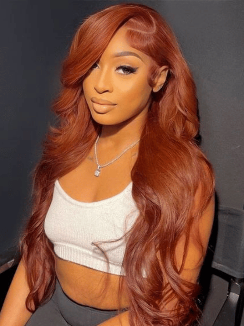 BOGO 13x4 Lace Front Copper Brown Body Wave Wig Ginger Brown 150% Density Pre plucked Hairline