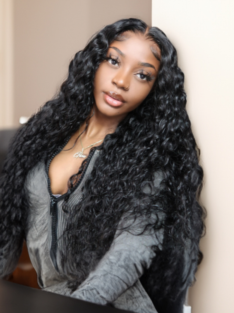 Bye-Bye Knots Wig 7x5 Quick Glueless Lace Water Wave Invisible Knots Wig 180% Density On Sale