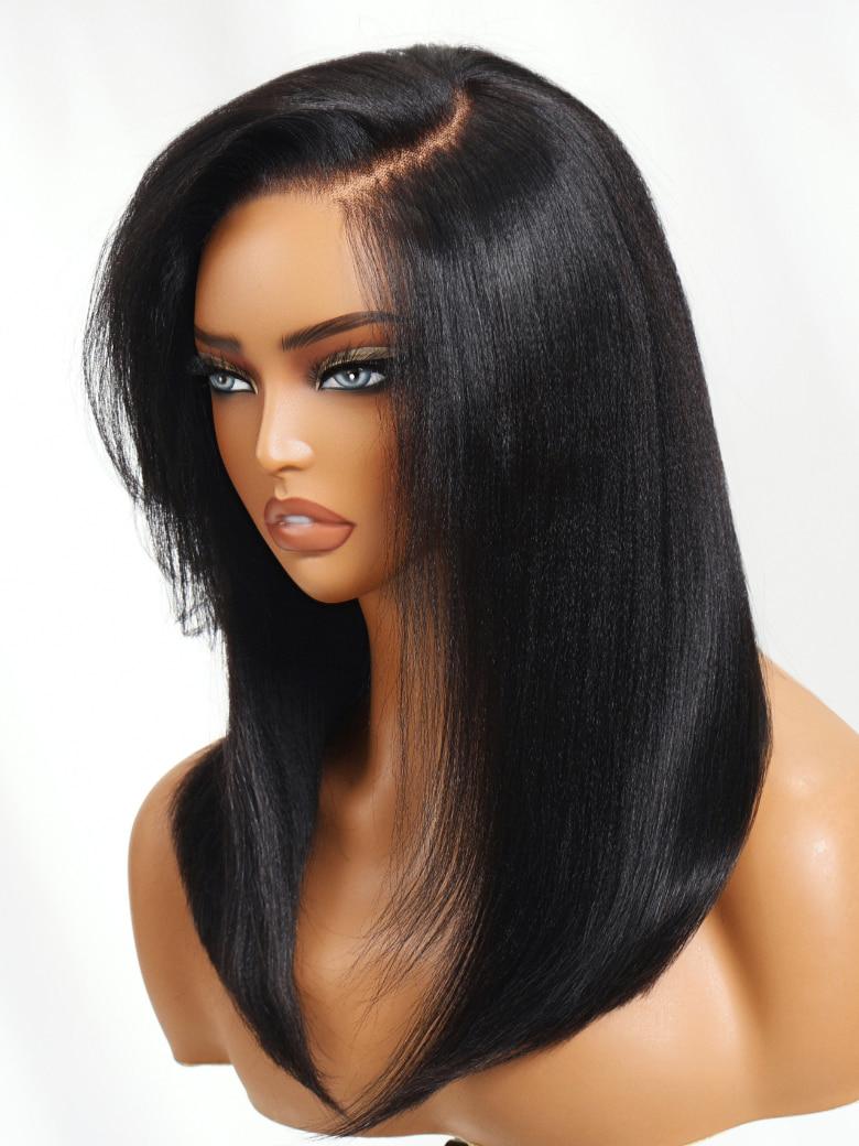 Bye-Bye Knots 7x5 Lace Yaki Straight Wig with Side Swept Bangs