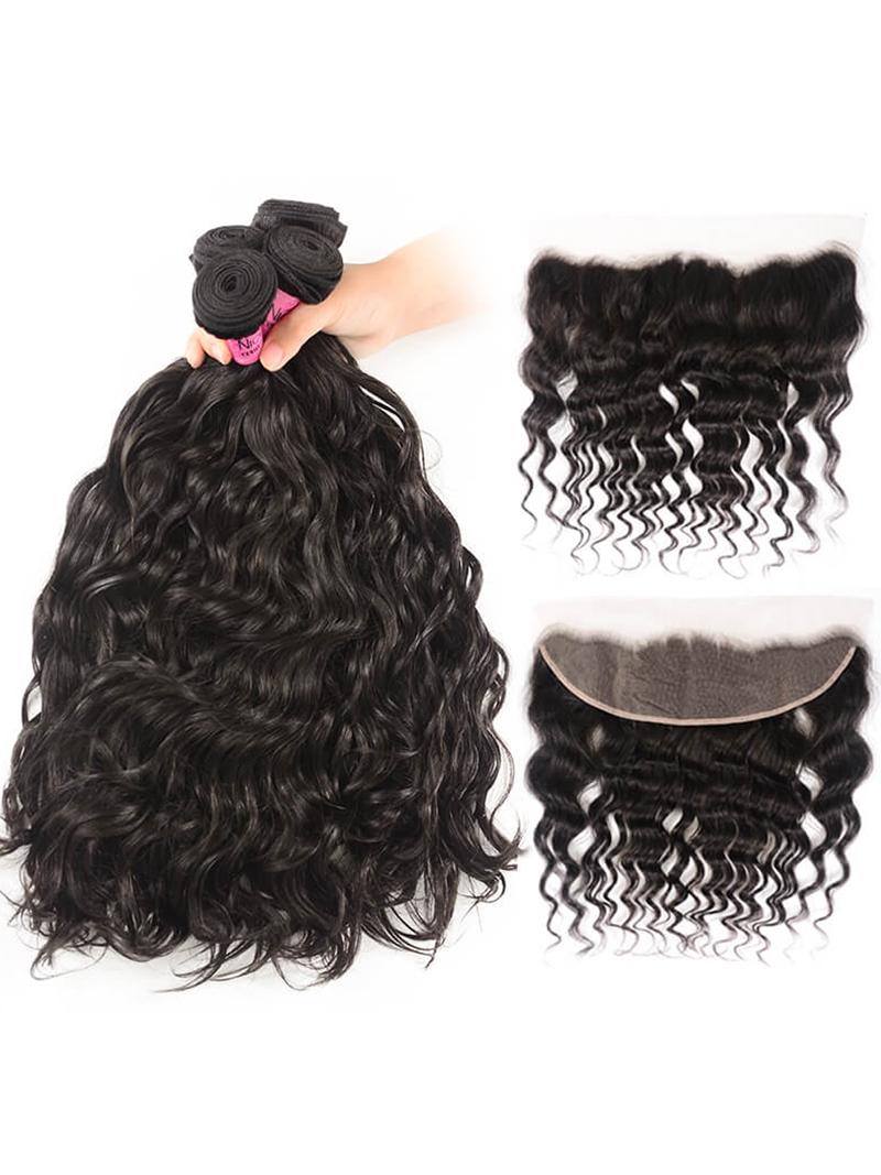 Hair 4 Bundles Human Natural Wave Hair With 13x4 Lace Frontal
