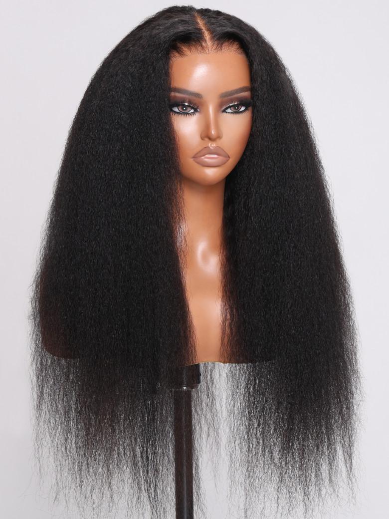 13x4 Pre-Everything Super Secure Black Kinky Straight Wig Real Ear To Ear Pre-Cut & Pre-Pluck & Pre-Bleached Pre-Everything Wig