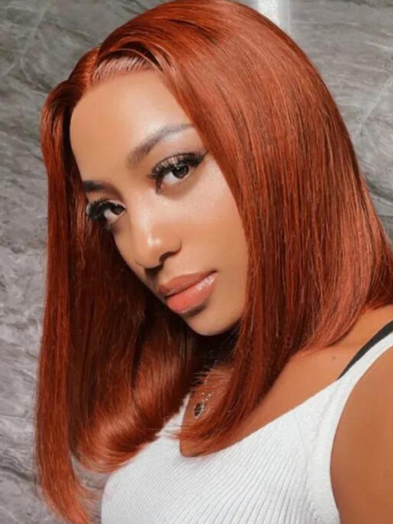 ByeBye Knots Wig 7x5 Pre Cut Lace Reddish Brown Glueless Bob Wig 150% Density
