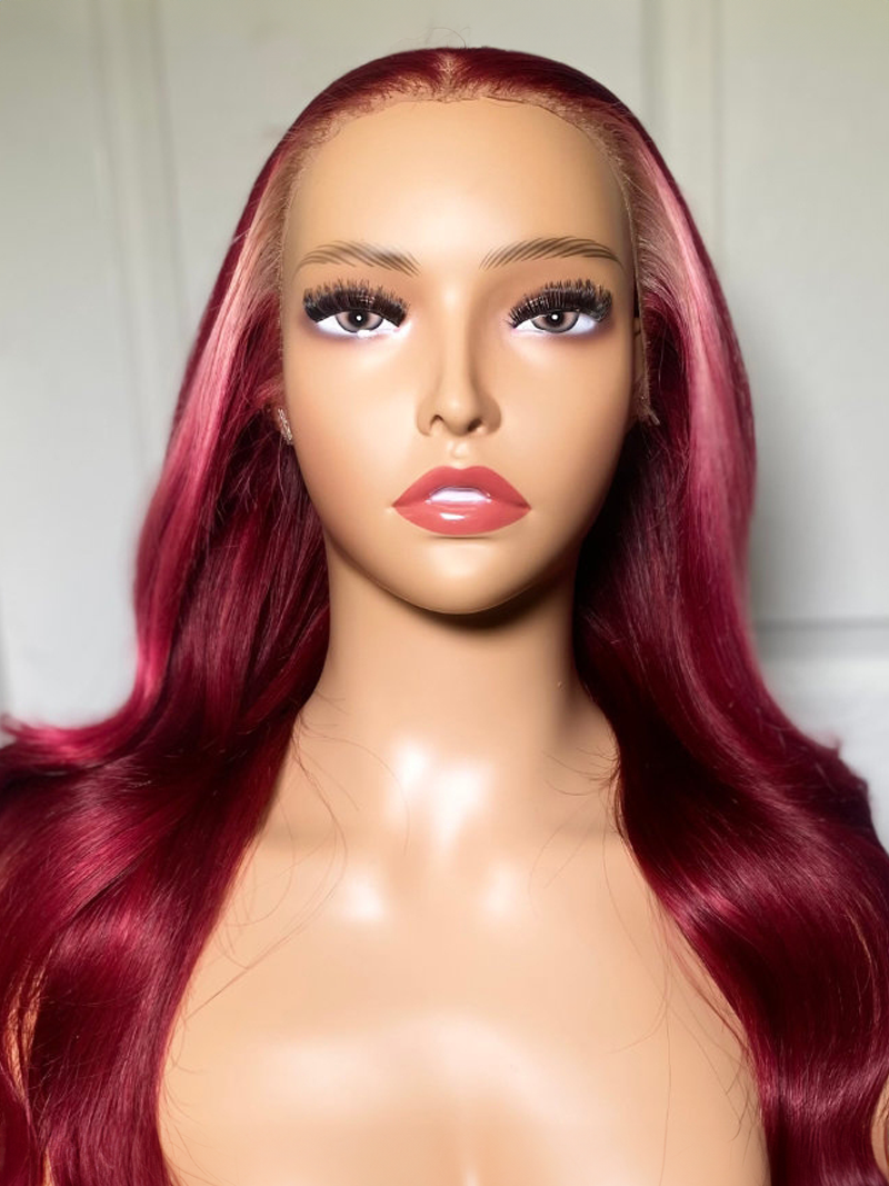 13x4 Lace Front Wavy Red Wig With Blonde Highlights