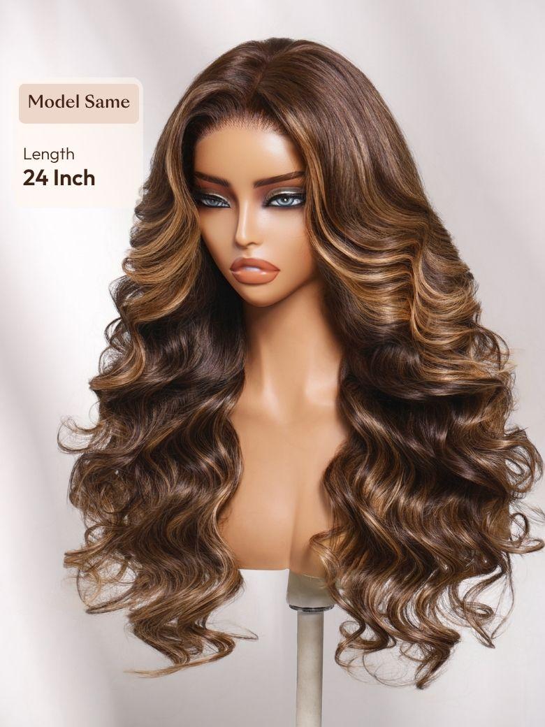 7x5 Bye Bye Slip? Lace Caramel Brown Ombre with Dark Roots Water Wave Glueless Wig