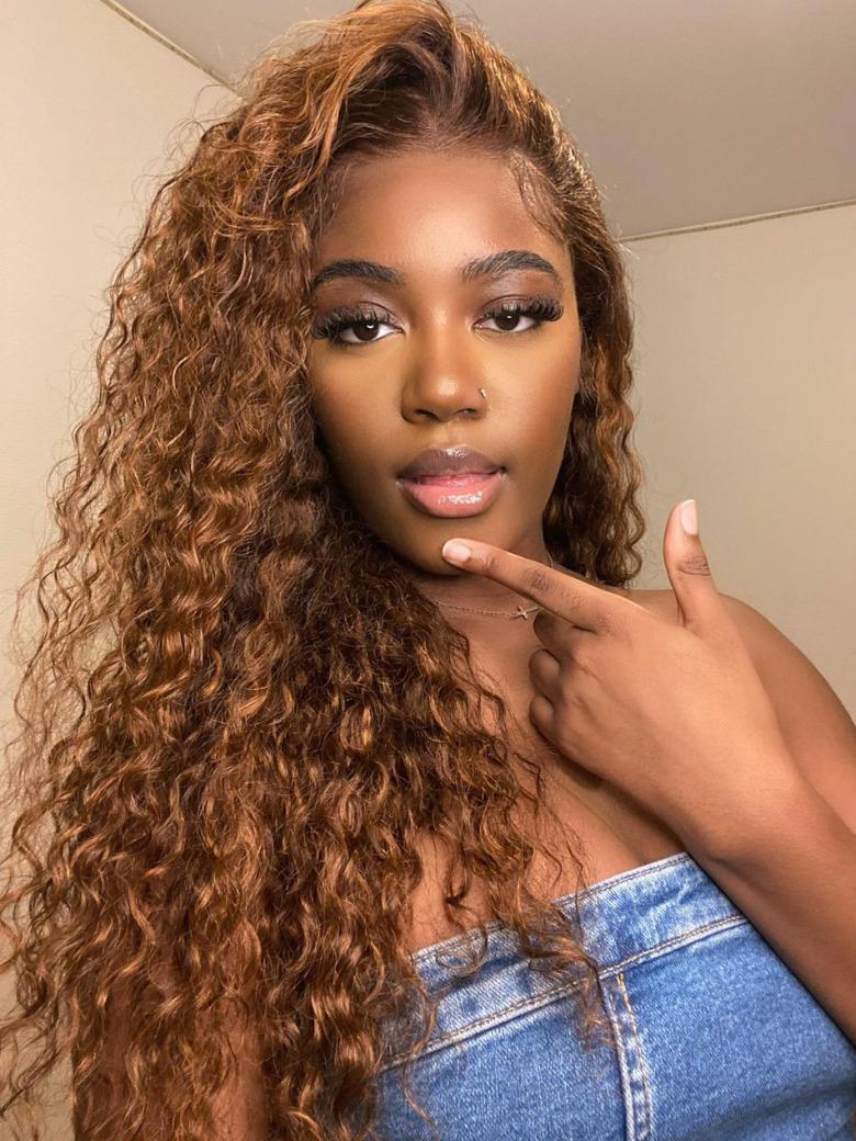 200% Density 7x5 Glueless Bye Bye Knots Lace Highlight Piano Brown Kinky Curly Wig with Baby Hair