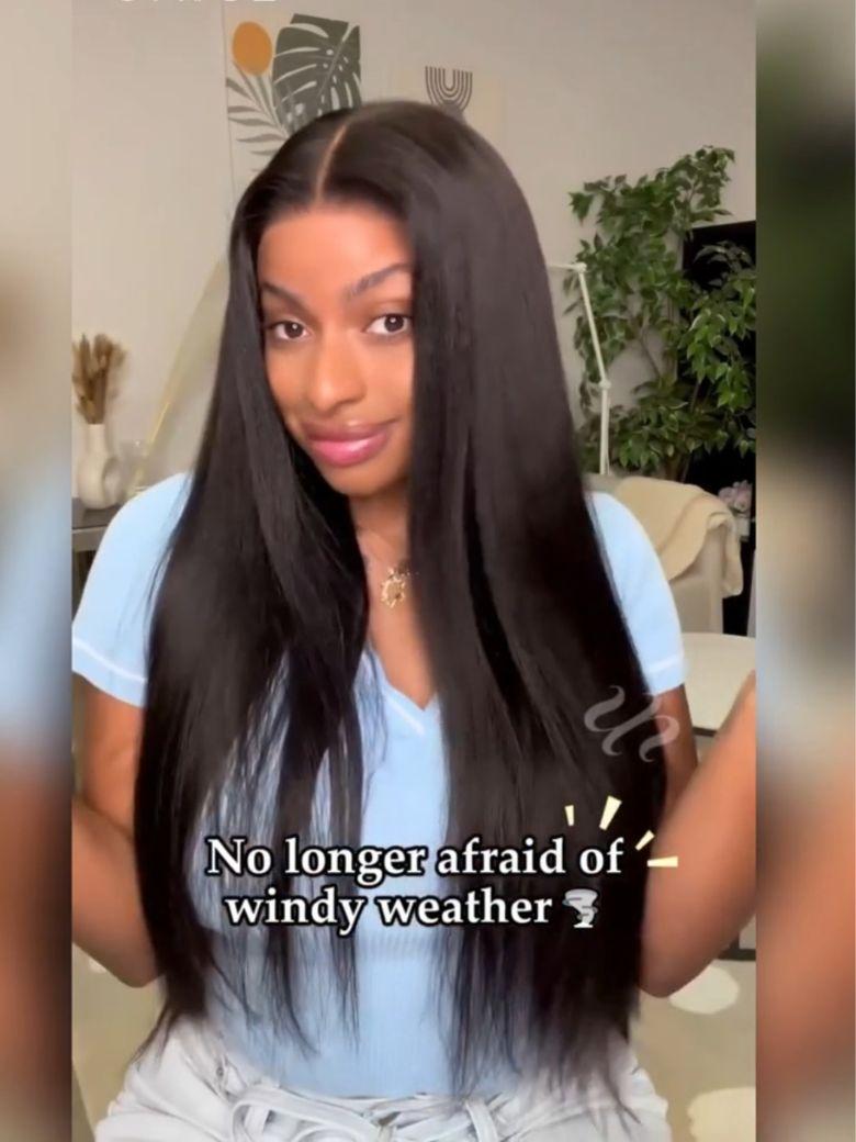 Bye-Bye Slip? Wig Black Yaki Straight Flexible Mesh Cap Wig with Secure Silicone Strips and Drawstring