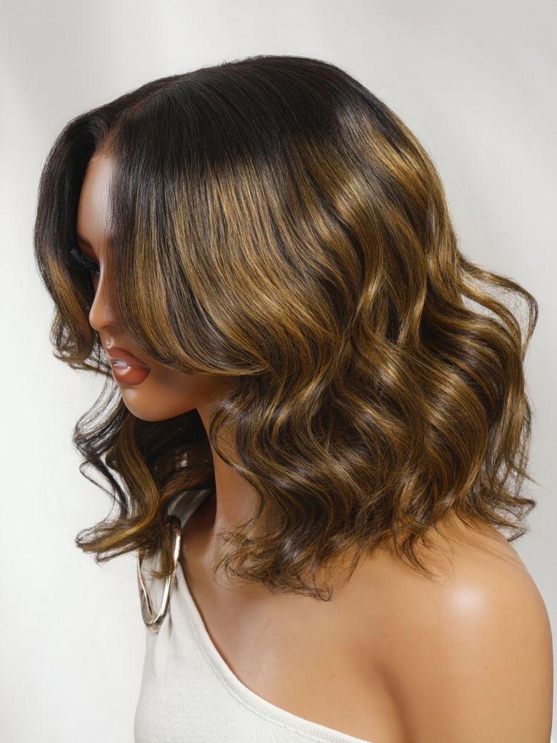 7x5 Bye Bye Slip? Lace Balayage Highlights Body Wave Bob Wig with Invisi Drawstring