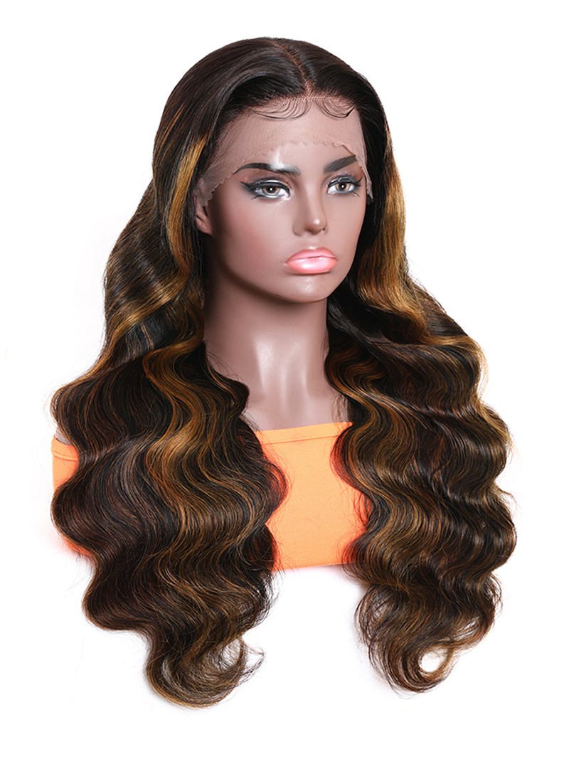 Balayage Highlight 13x5 T Part Lace Wig Body Wave Wig Shadow Root Blonde Highlight Bouncy Hair