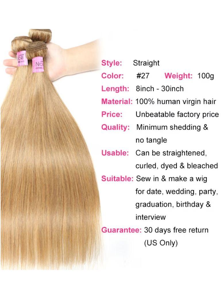 #27 Honey Blonde 3Pcs Straight Human Hair Bundles