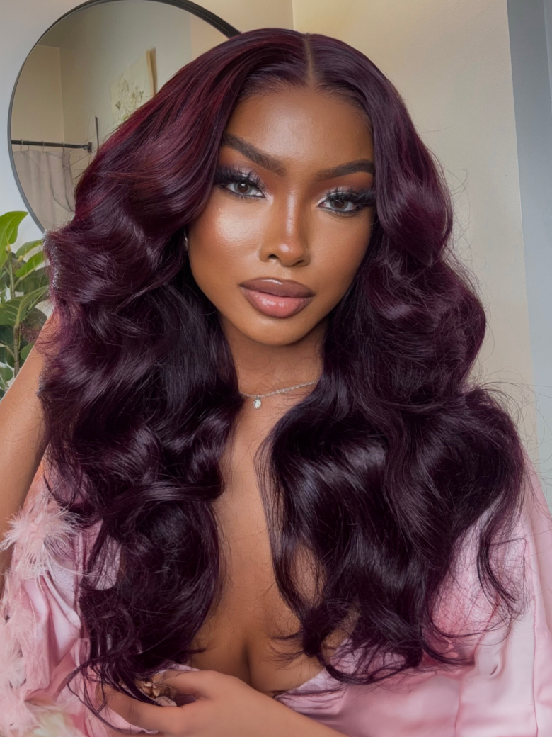 13x4 Pre-Everything? Lace Frontal Black Cherry Layered Straight Wig