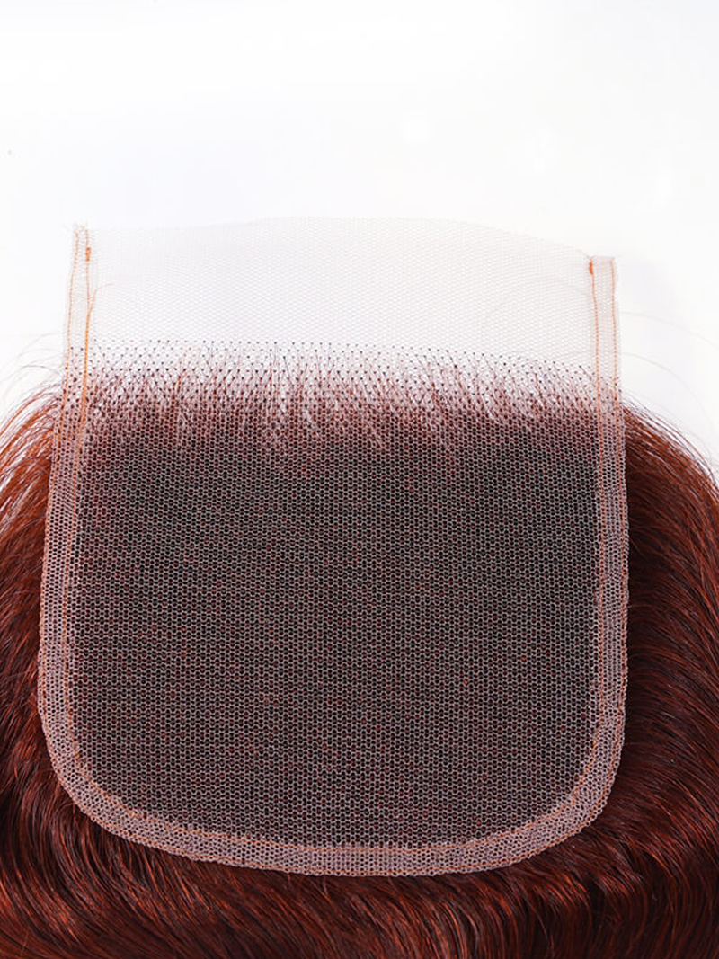 Dark Auburn Body Wave Remy Human Hair 4x4 Free Part Closure