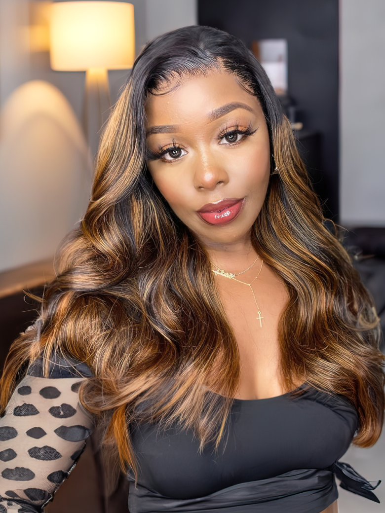 Summer Chestnut-Toned Balayge Body Wave 13 by 4 Lace Front Wig 150% Density Preplucked With Baby Hair